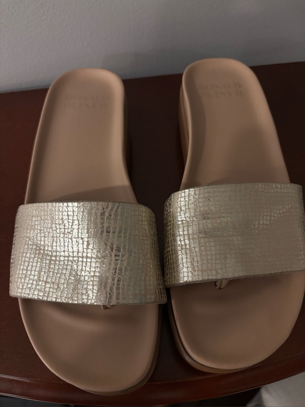 Donald Pliner Gold Slide Sandals with Textured Upper - Women